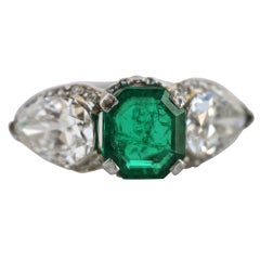 Antique ELLIS BROTHERS Emerald Diamond Platinum Ring