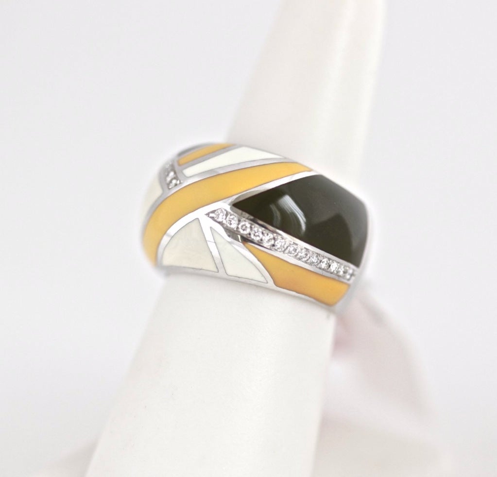ROBERTO COIN Diamond Gold Yellow Enamel Ring