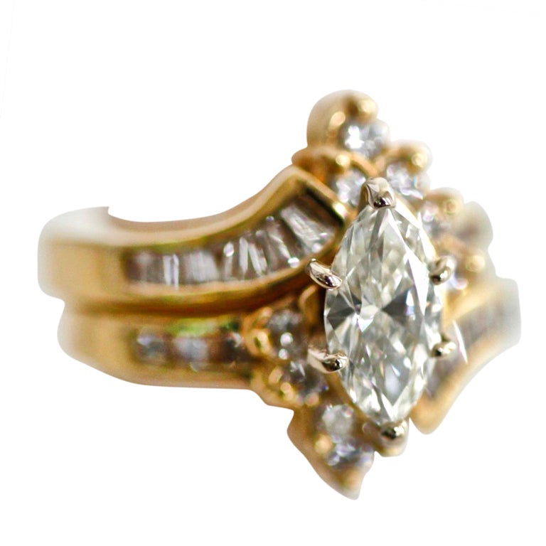 Marquis Diamond Gold Two-Piece Ring For Sale