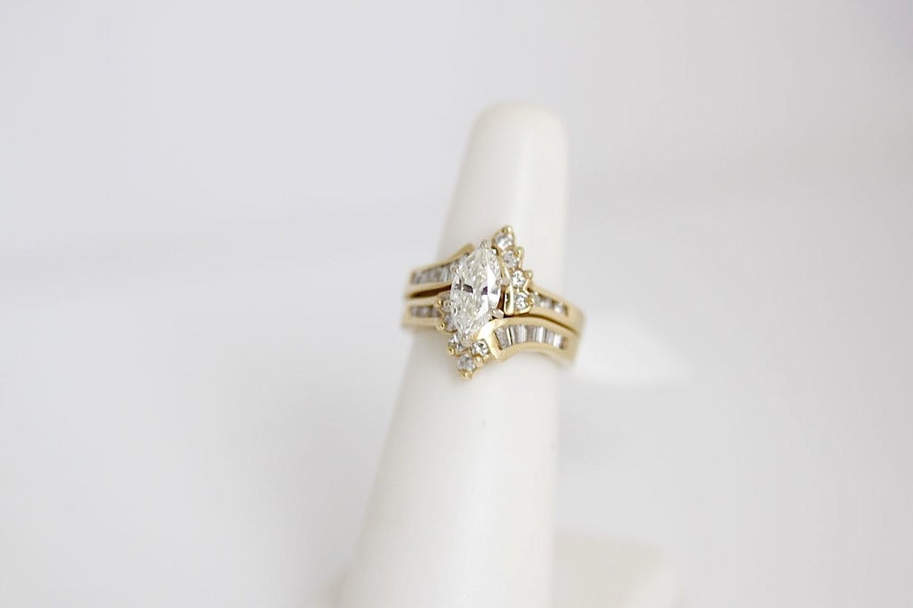 Marquis Diamond Gold Two-Piece Ring For Sale 1