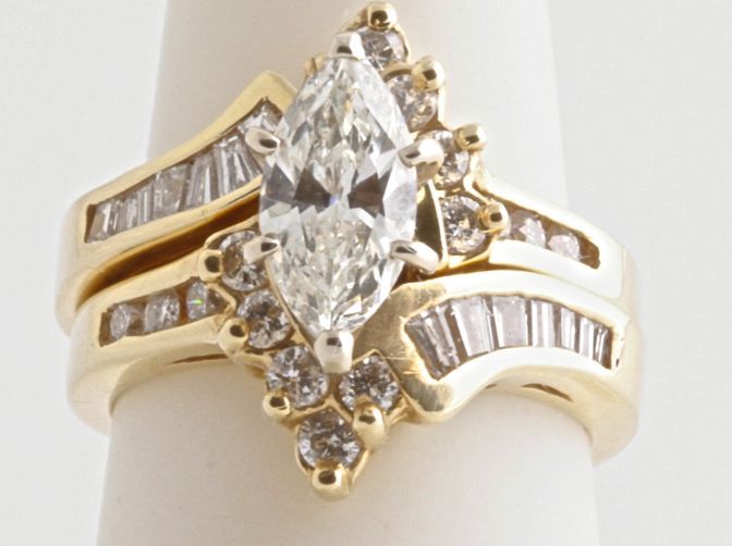 Marquis Diamond Gold Two-Piece Ring For Sale 3