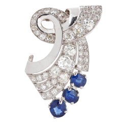 Diamond Sapphire Platinum Retro Brooch Diamond Sapphire Platinum Retro Brooch