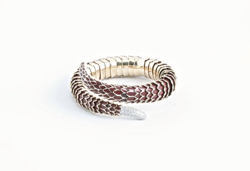 Women's ROBERTO COIN Diamond Gold Red Enamel Cobra Bracelet