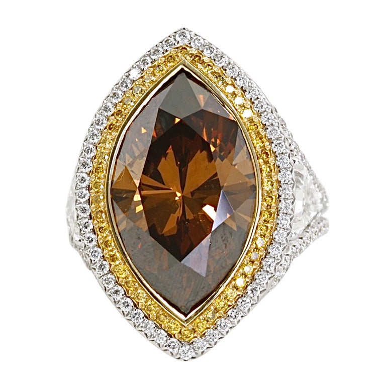 Orangey Brown Diamond Platinum Yellow Gold Ring