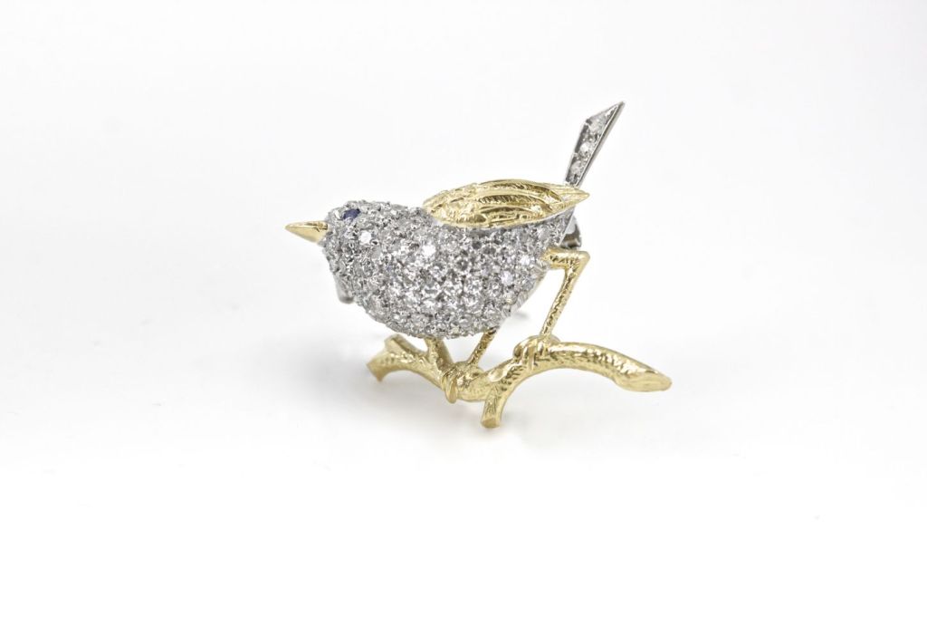 Women's TIFFANY & CO. Diamond Sapphire Gold Bird Brooch