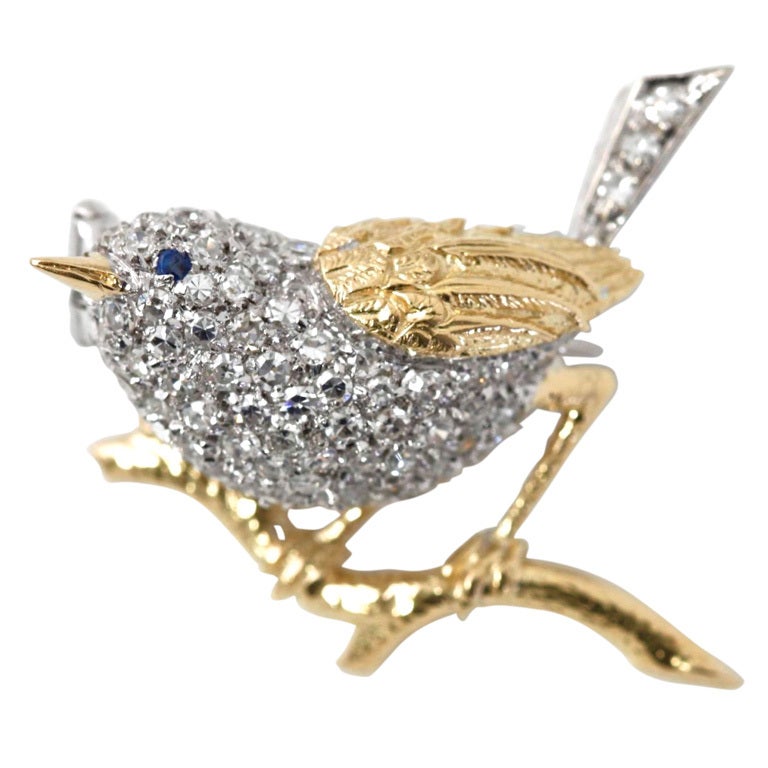 TIFFANY & CO. Diamond Sapphire Gold Bird Brooch
