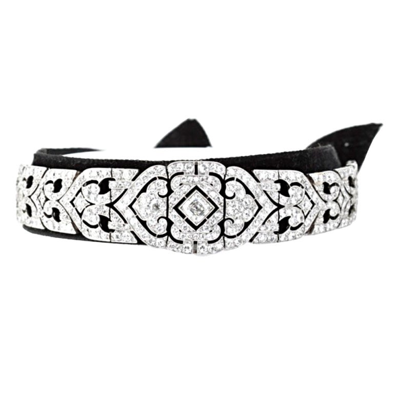 The Age of the Vanderbilts Diamond Black Velvet Choker/Bracelet/Tiara For Sale