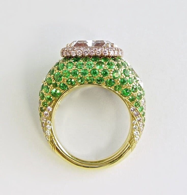 5.09 Carat Pink-Purple Diamond & Emerald Gold Ring