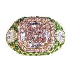 5.09 Carat Pink-Purple Diamond & Emerald Gold Ring