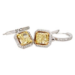 Fancy Intense Yellow Diamond & White Diamond Gold Earrings