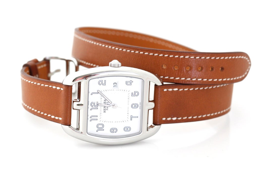HERMES Stainless Steel Cape Cod Double Strap Wristwatch For Sale 2