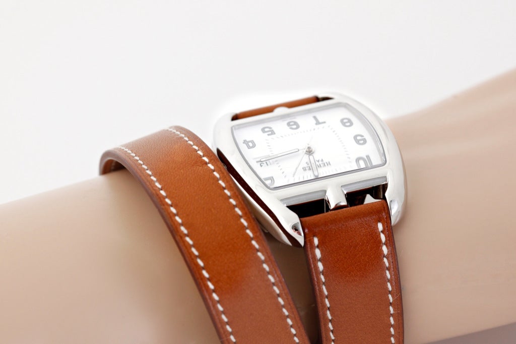 HERMES Stainless Steel Cape Cod Double Strap Wristwatch For Sale 3