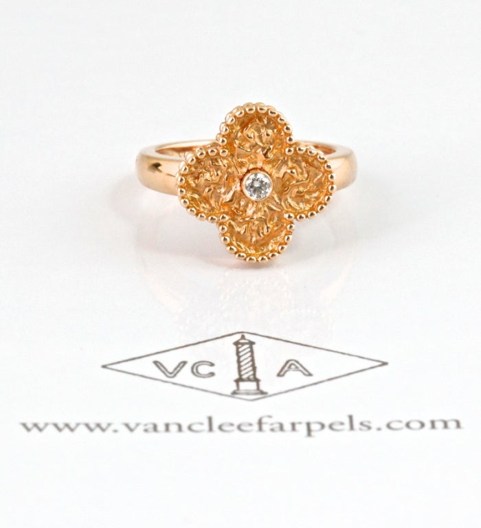 VAN CLEEF & ARPELS Diamond Gold Alhambra Ring For Sale 1