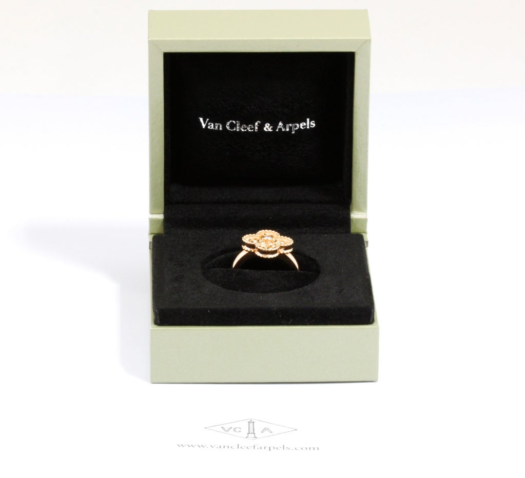 VAN CLEEF & ARPELS Diamond Gold Alhambra Ring For Sale 2