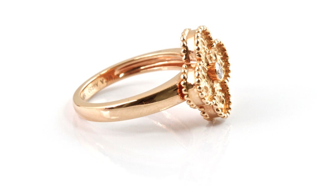VAN CLEEF & ARPELS Diamond Gold Alhambra Ring For Sale 3