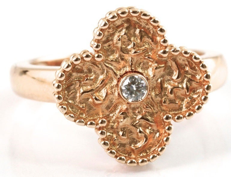 VAN CLEEF & ARPELS Diamond Gold Alhambra Ring For Sale 4