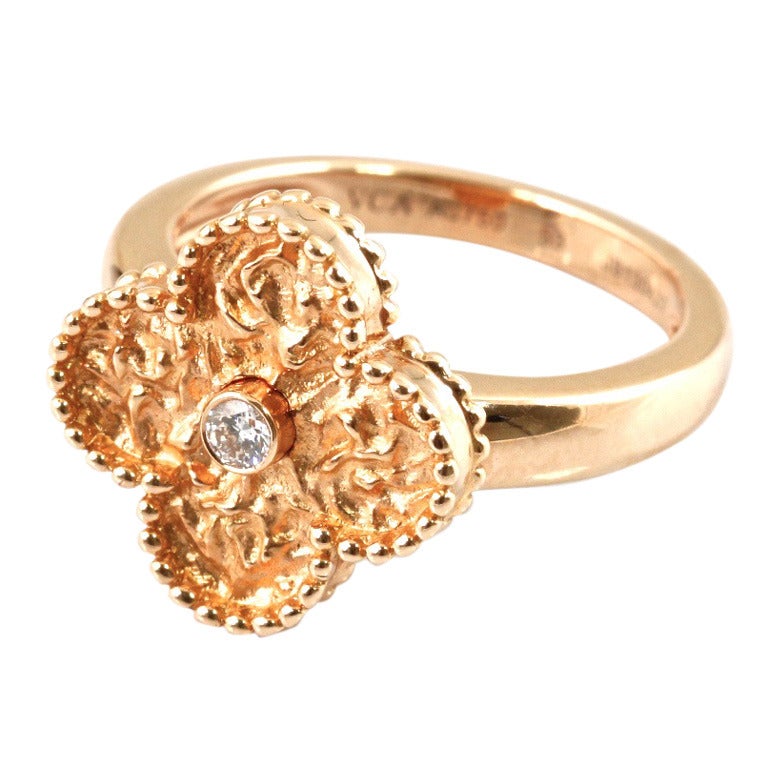 VAN CLEEF & ARPELS Diamond Gold Alhambra Ring For Sale