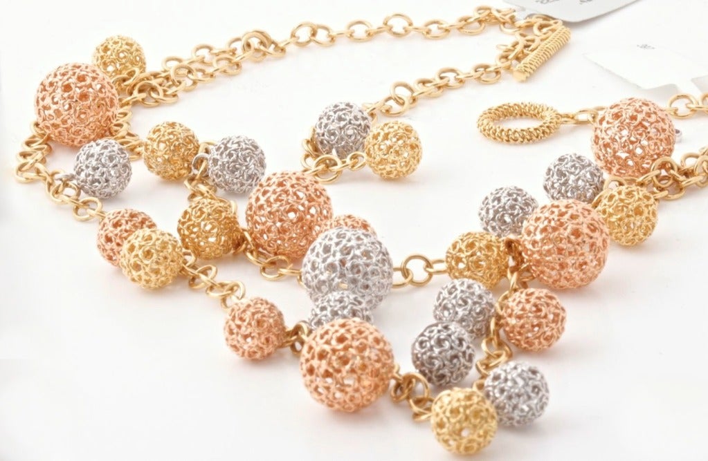 Women's ROBERTO COIN Diamond & Tri-Color Gold Ball Necklace For Sale