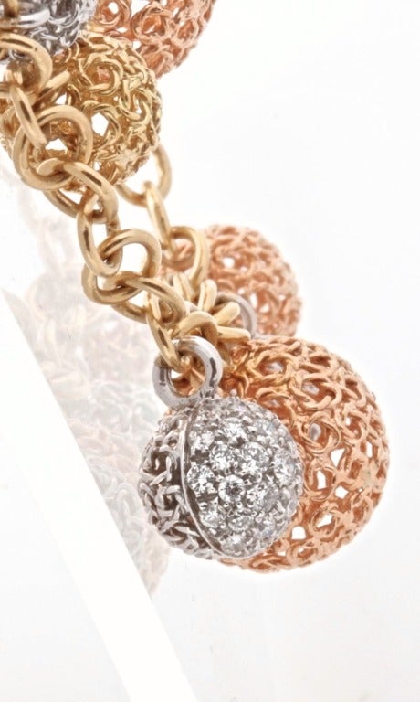 ROBERTO COIN Diamond & Tri-Color Gold Ball Necklace For Sale 1