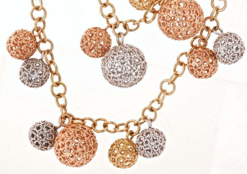 ROBERTO COIN Diamond & Tri-Color Gold Ball Necklace For Sale 3