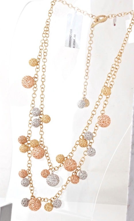 ROBERTO COIN Diamond & Tri-Color Gold Ball Necklace For Sale 4