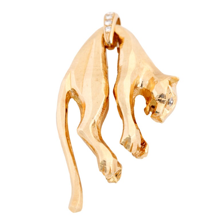 CARTIER Diamond and Gold Panther Pendant For Sale