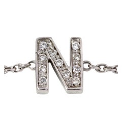 ROBERTO COIN Diamond White Gold Letter "N" Necklace
