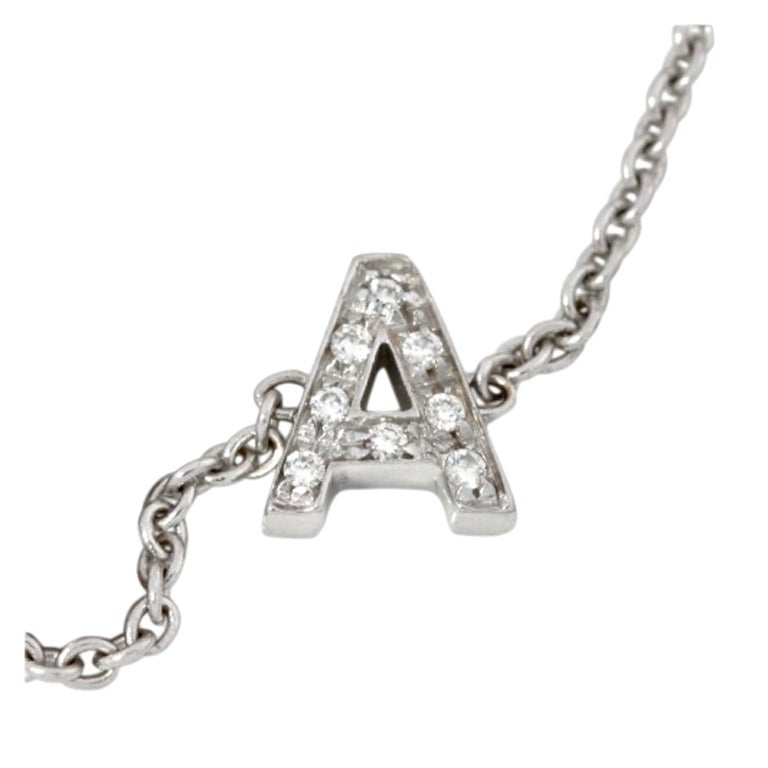 ROBERTO COIN Diamond White Gold Letter "A" Necklace For Sale