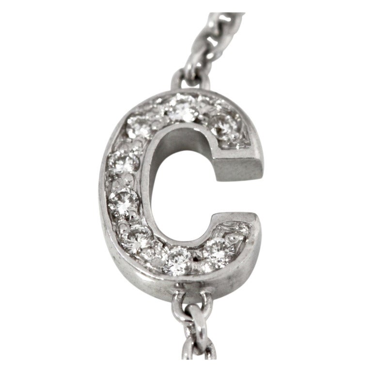 ROBERTO COIN 18K White Gold Pave Diamond "C" Letter Necklace For Sale