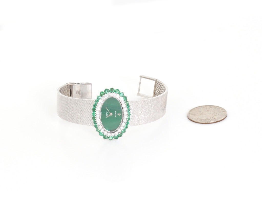 Rolex Lady's White Gold, Diamond and Emerald Bracelet Watch 5