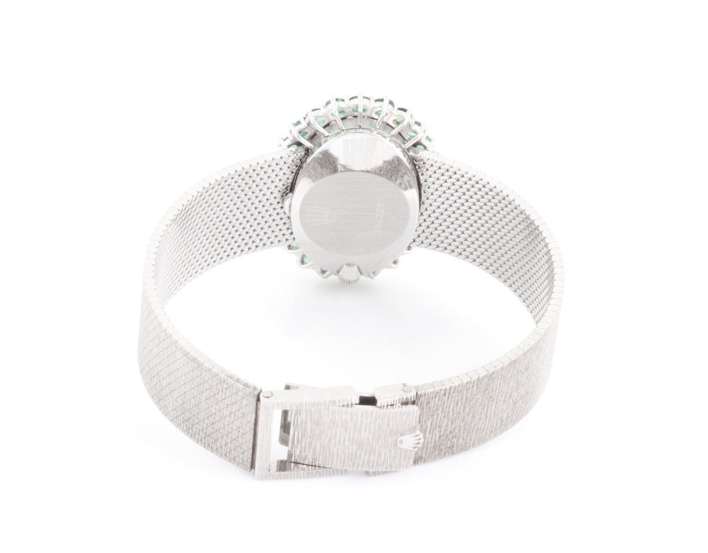 Rolex Lady's White Gold, Diamond and Emerald Bracelet Watch In Excellent Condition In Los Angeles, CA