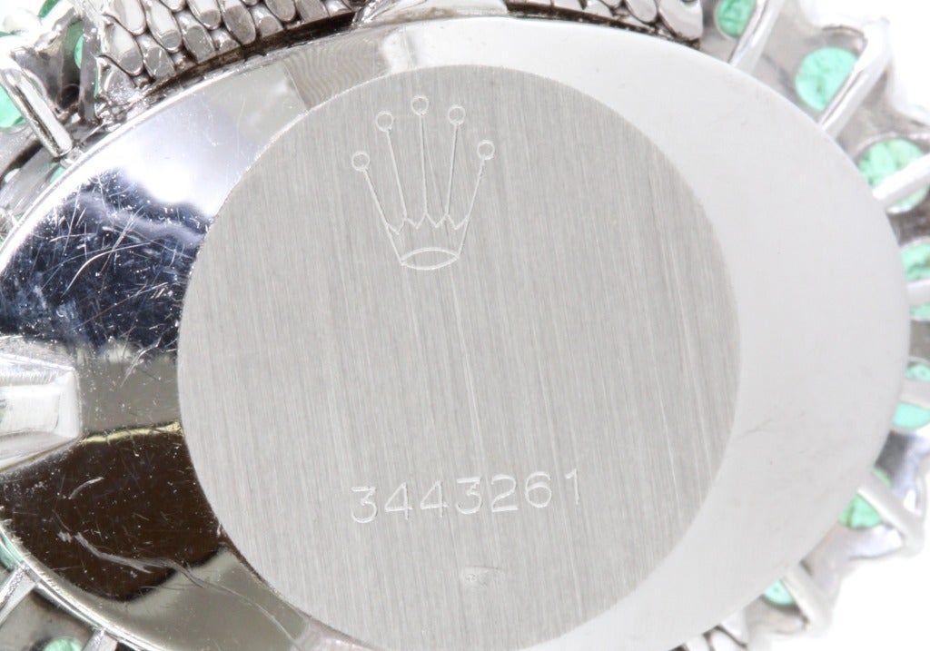Rolex Lady's White Gold, Diamond and Emerald Bracelet Watch 4