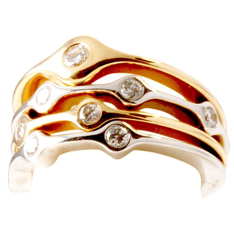 Stackable White And Yellow Gold And Diamond Rings at 1stdibs