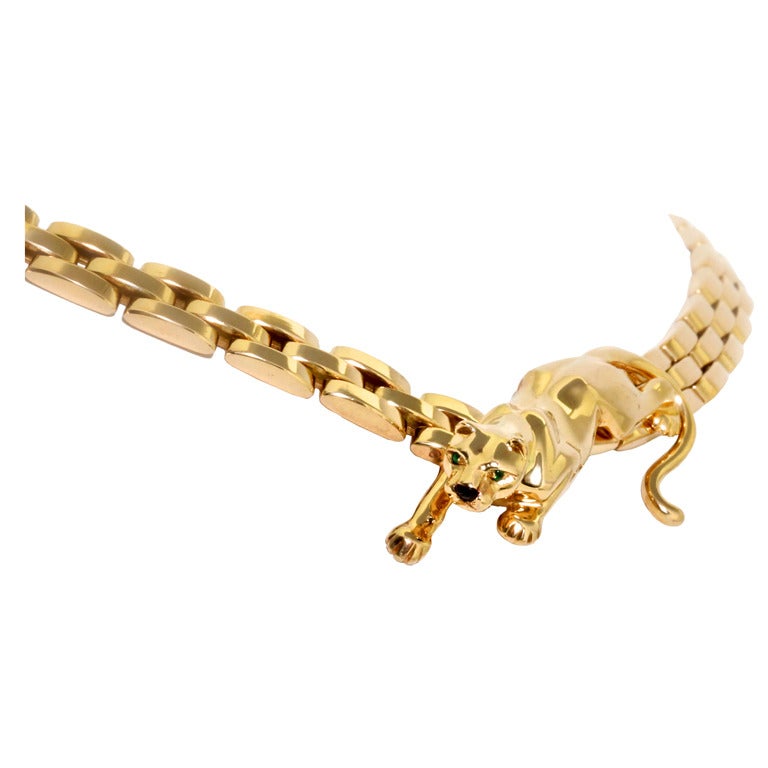 CARTIER Gold Panther Link Necklace For Sale