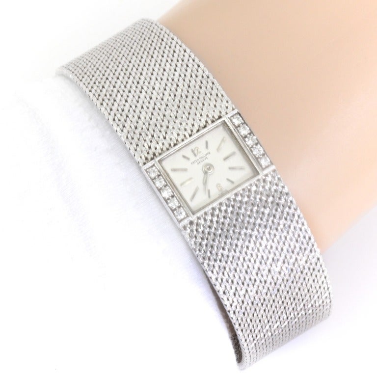 Patek Philippe Lady's White Gold and Diamond Bracelet Watch For Sale 4