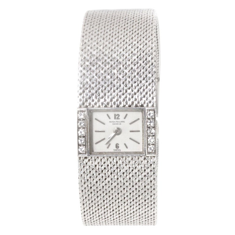 Patek Philippe Lady's White Gold and Diamond Bracelet Watch For Sale