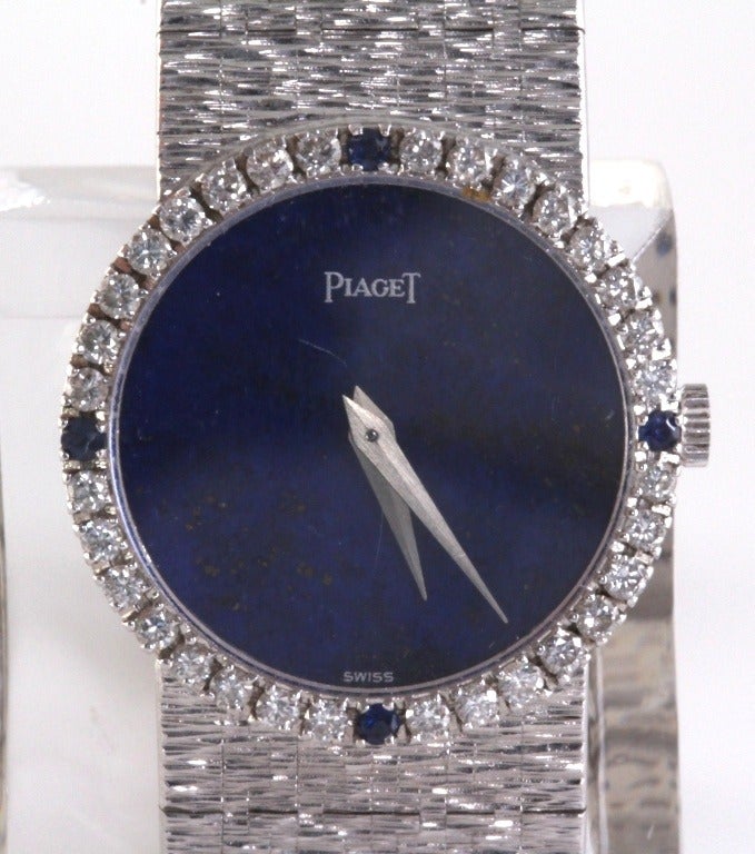 Piaget Lady's White Gold, Diamond and Sapphire Bracelet Watch In Excellent Condition In Los Angeles, CA