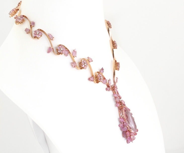 NARDI Kunzite Sapphire and Diamond Gold Necklace and Earring Set For
