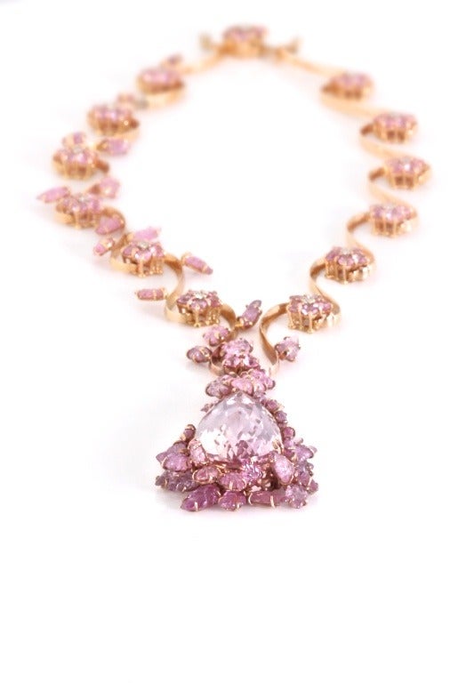 NARDI Kunzite Sapphire and Diamond Gold Necklace and Earring Set For Sale 1