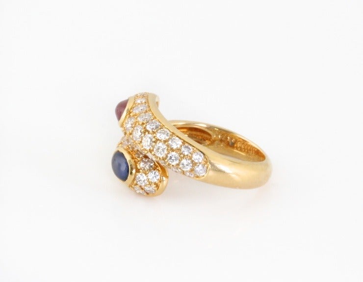 Women's CARTIER Sapphire Ruby and Diamond Gold Ring For Sale