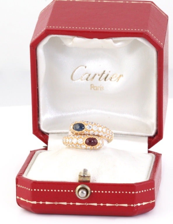 CARTIER Sapphire Ruby and Diamond Gold Ring For Sale 1