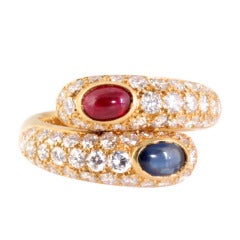 Vintage CARTIER Sapphire Ruby and Diamond Gold Ring