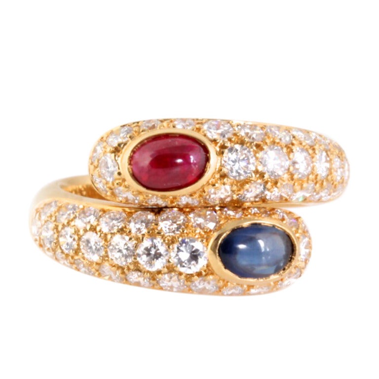 CARTIER Sapphire Ruby and Diamond Gold Ring For Sale
