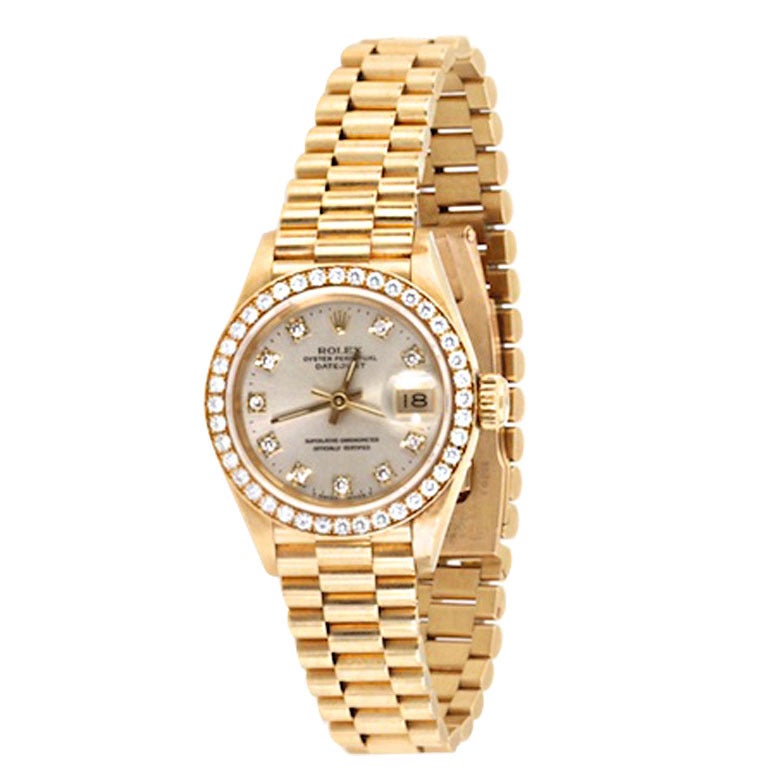 Rolex Lady's Yellow Gold and Diamond Datejust Wristwatch