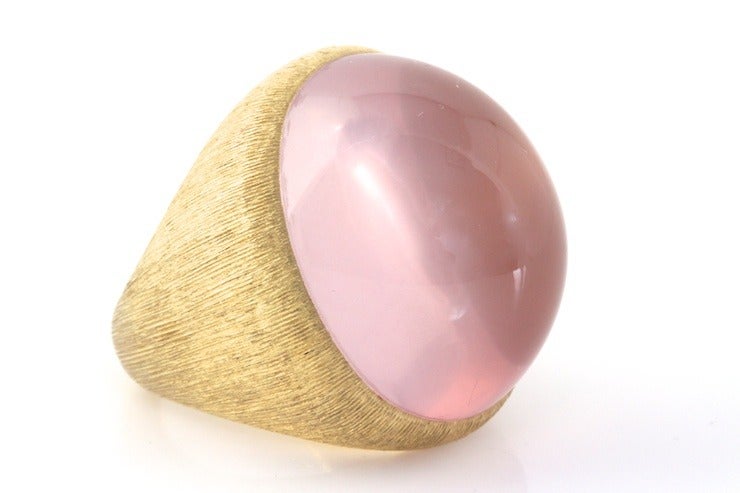 HENRY DUNAY Pink Quartz Gold Ring In Excellent Condition In Los Angeles, CA