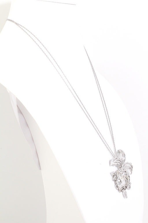 Contemporary Chopard Diamond White Gold Fish Pendant Double Chain Necklace For Sale