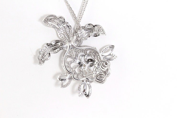 Chopard Diamond White Gold Fish Pendant Double Chain Necklace In New Condition For Sale In Los Angeles, CA