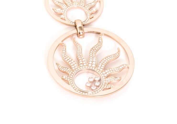 Contemporary Chopard Three Sun Happy Diamond Rose Gold Necklace For Sale