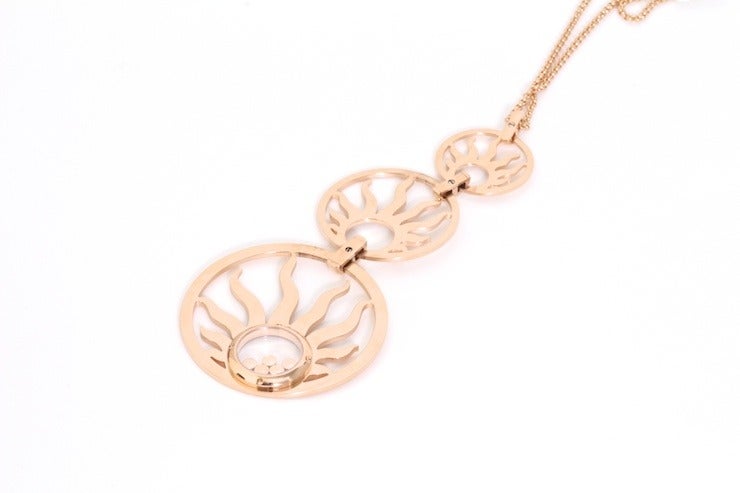 Chopard Three Sun Happy Diamond Rose Gold Necklace For Sale 2
