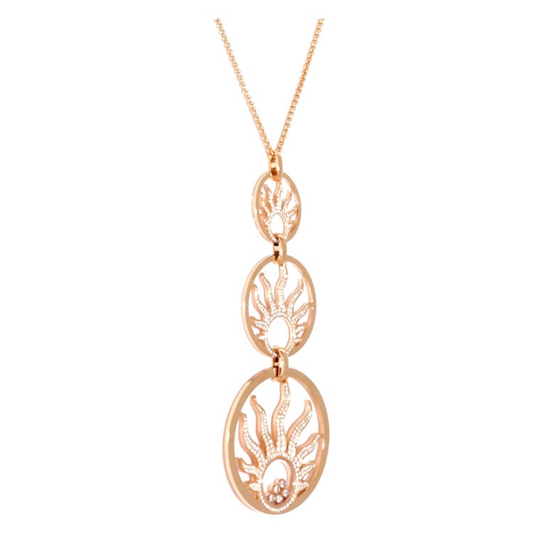 Chopard Three Sun Happy Diamond Rose Gold Necklace For Sale